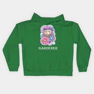 Ferret And Flowers - Gardener - White Outlined Version Kids Hoodie